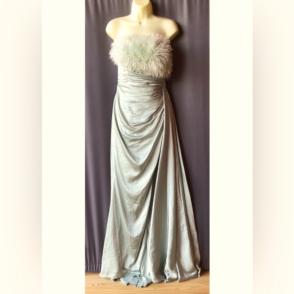 Mac Duggal Mint Green Feathered Strapless Maxi Dress - Picture 5 of 12